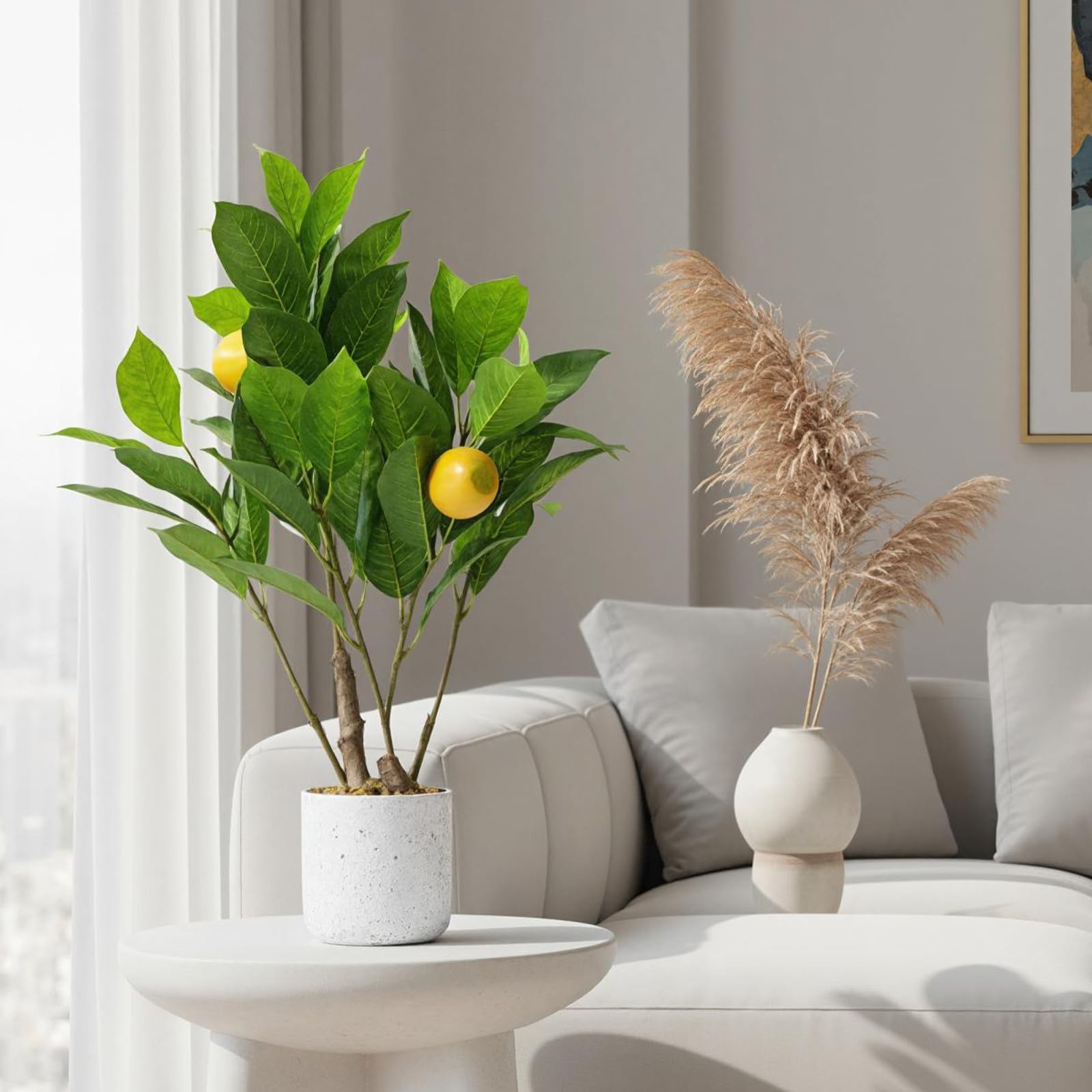 Arbre artificiel en pot Garvee pour bureau et maison, facile d'entretien, en PEVA, tiges métalliques ajustables, 3 tailles, aspect marbre blanc.