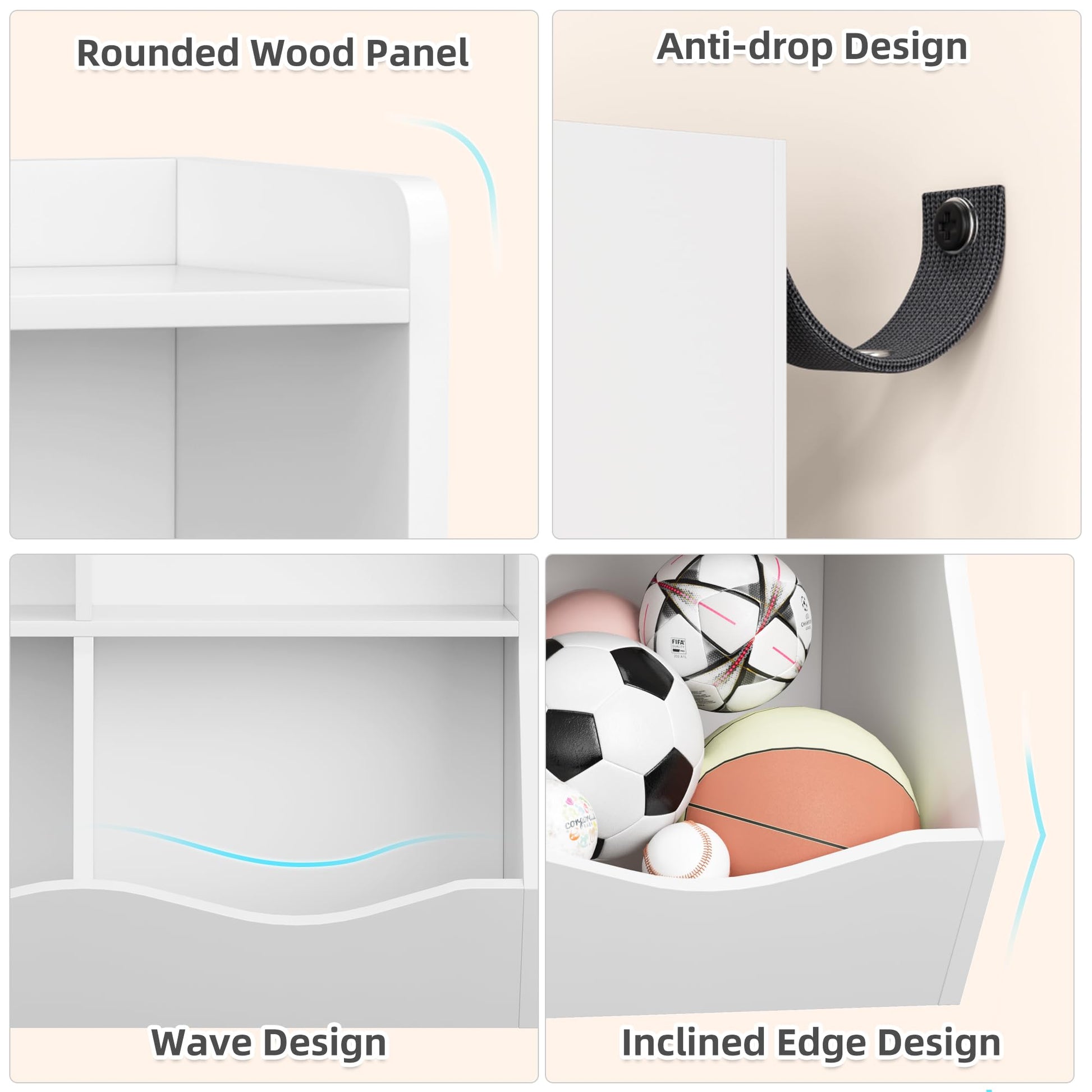 Meuble de rangement pour jouets Garvee blanc, bibliothèque pour enfants, 3 niveaux, anti-basculement, en bois robuste, salle de jeux