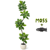 Figuier lyre artificiel Garvee de 1,80 m avec pot boule, décor de mousse, feuilles flexibles pour salon et bureau, entretien facile, vert