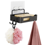 Garvee Porte-savon mural avec crochet, acier inoxydable, 12.5 × 8.5 × 3 cm, antirouille, noir, salle de bain et cuisine
