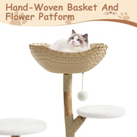 Arbre à chat Garvee moderne en bois véritable pour grands chats, bois de poirier de luxe, 109 cm, blanc, pour salon, avec poteaux à griffer et tapis résistants aux intempéries
