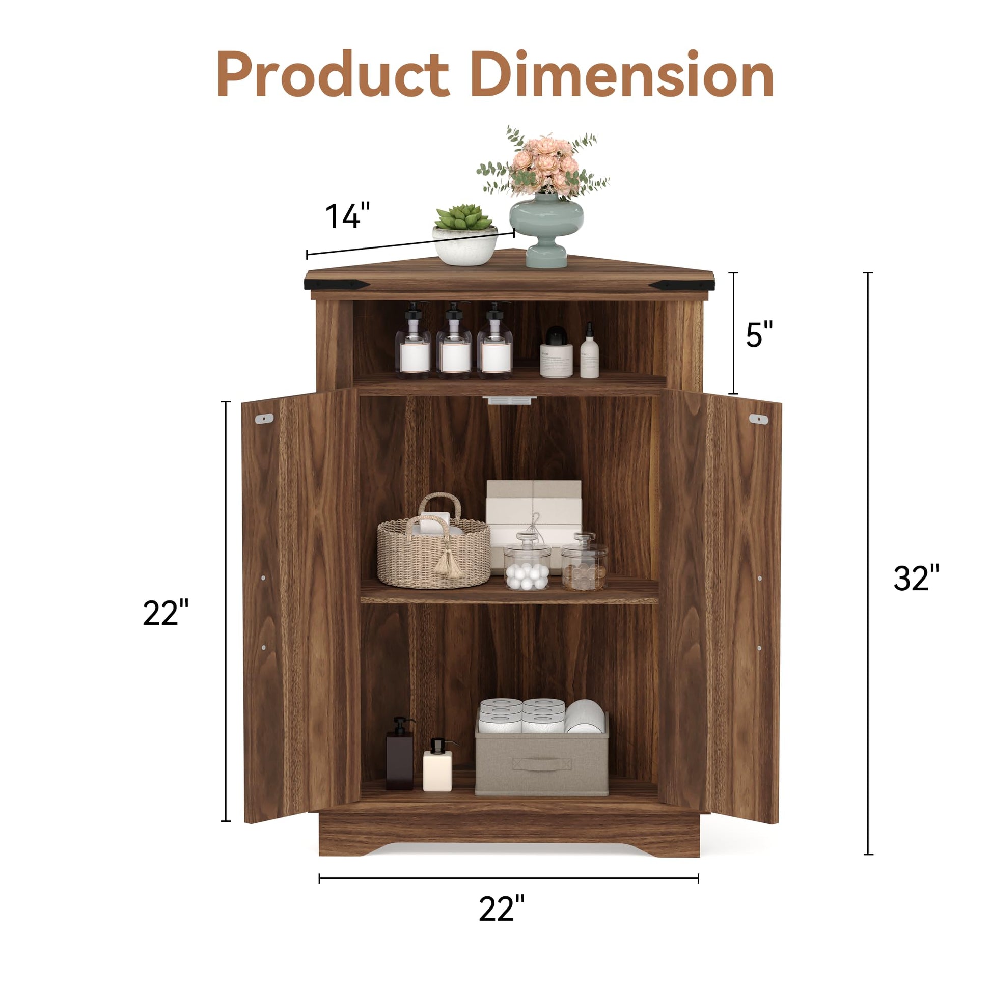 Meuble de salle de bain d'angle Garvee avec portes coulissantes de style grange, étagères réglables, MDF, grand espace de rangement, conception robuste, marron, idéal pour les petits espaces
