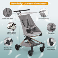 Poussette légère Garvee – Compacte et pliable avec nacelle, grise, 47 × 45 × 49 cm pour les voyages