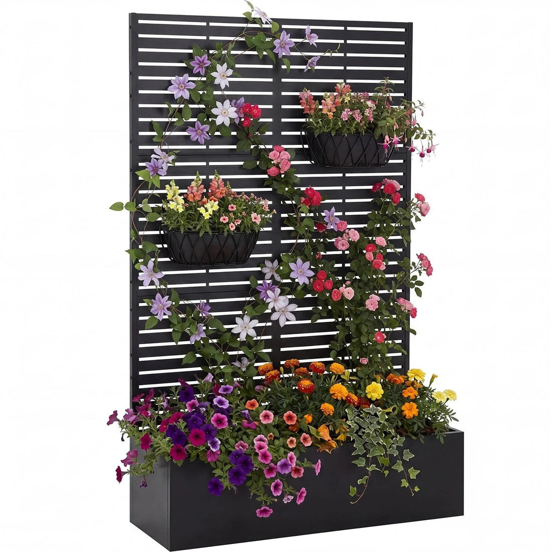Garvee bac à plantes métallique avec treillis acier galvanisé résistant aux intempéries jardin compact 112 × 41 × 180 cm, lames horizontales
