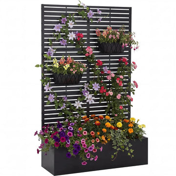 Garvee bac à plantes métallique avec treillis acier galvanisé résistant aux intempéries jardin compact 112 × 41 × 180 cm, lames horizontales