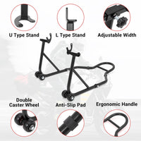 Support de levage pour moto Garvee, capacité de charge de 385 kg, largeur réglable, cadre en fer robuste, pour atelier et garage, universel, noir
