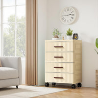 Garvee Meuble de rangement multifonctionnel avec 4 tiroirs, roulettes, plastique, couleur crème, 48cm, pour chambre et salon
