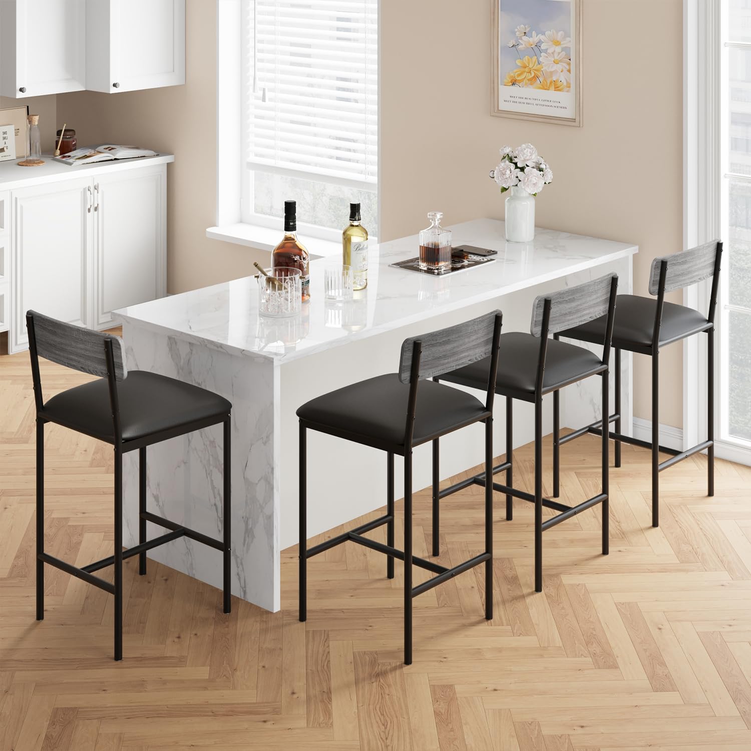 Garvee Lot de 2 chaises de bar hautes avec table d'appoint, livré en carton, couleur grise