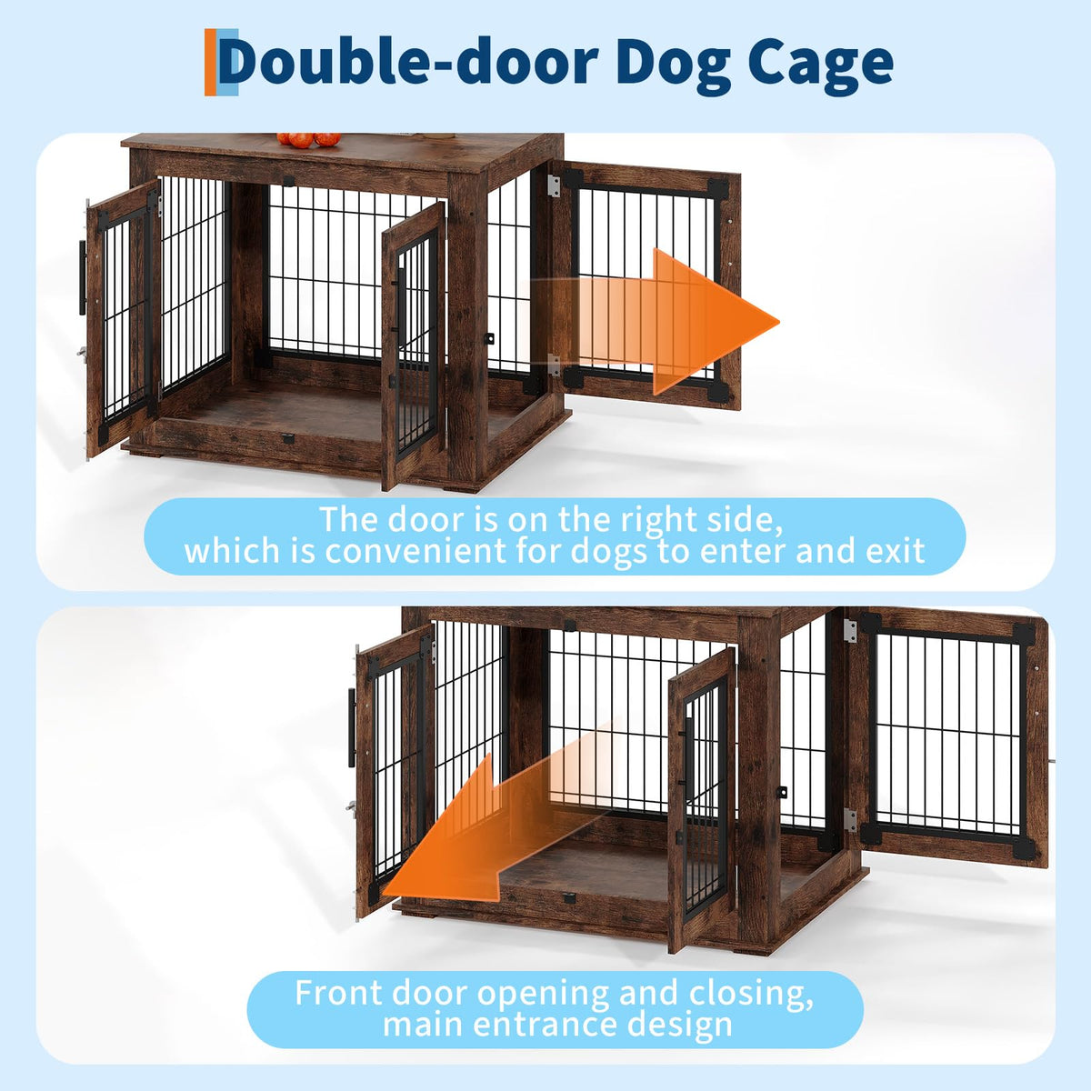 Garvee Cage pour chien style farmhouse taille moyenne, meuble d’appoint en bois robuste avec doubles portes, niche intérieure anti-mordillage pour petit/moyen chien, salon