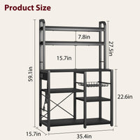 Étagère à pâtisserie Garvee Bakers à 5 niveaux avec prise électrique pour cuisine et coin café, 90 cm L x 40 cm l x 150 cm H, noire, construction en bois et métal