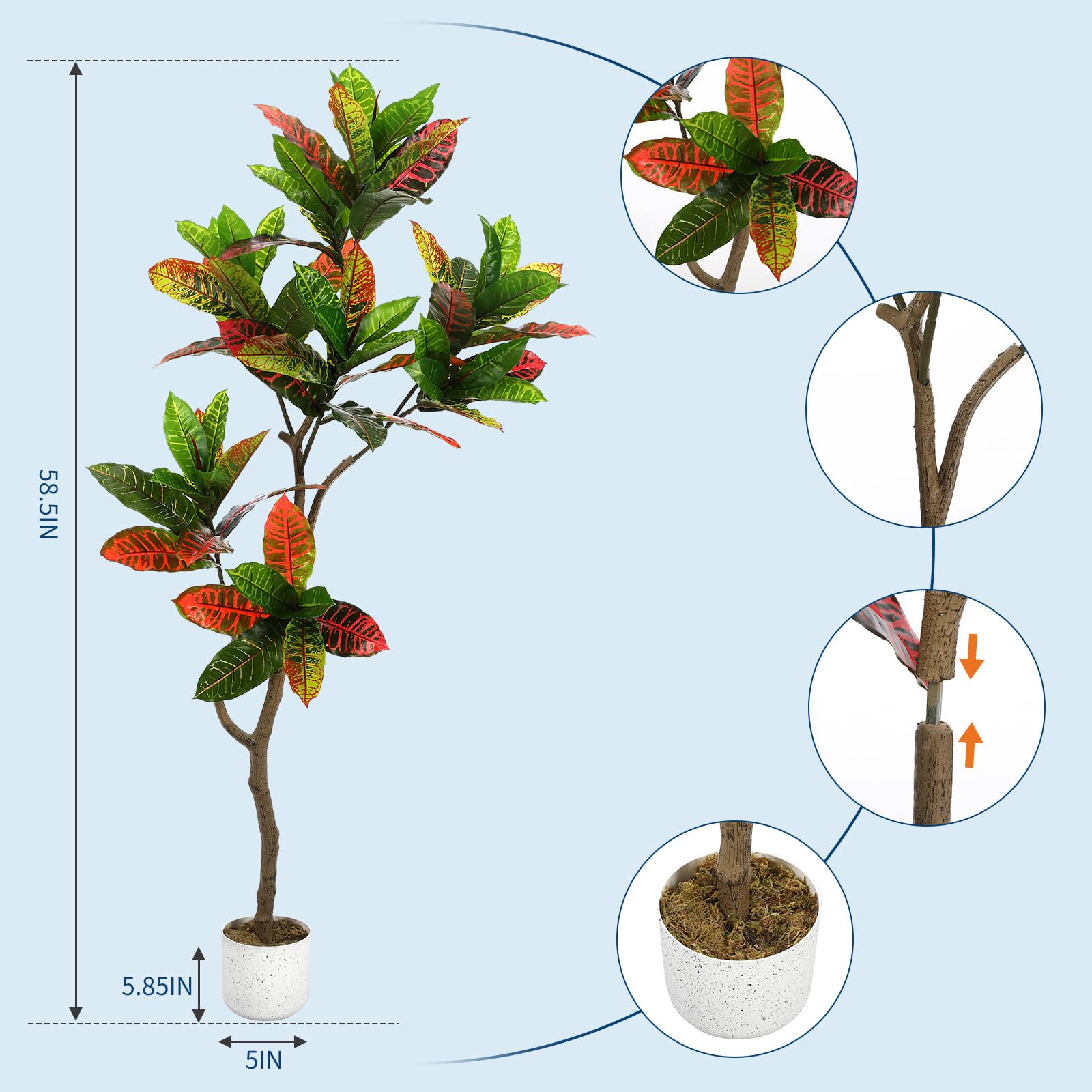 Ficus lyrata artificiel Garvee, 1,5 m, en PEVA, pot en ciment robuste, flexible, décoration intérieure pour salon ou bureau, vert réaliste