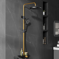 Garvee Colonne de douche réglable 3 sections en acier inoxydable 201, pommeau 24,5 cm, douchette 3 jets, design concave en TPR, doré et noir