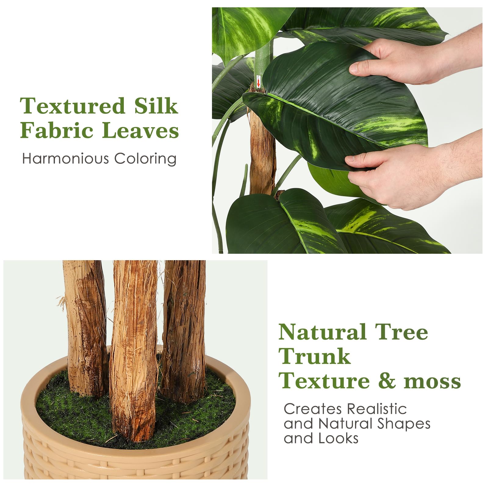 Scindapsus aureus artificiel Garvee de 1,80 m avec branches ajustables, idéal pour le bureau et la maison. Facile d'entretien, ce pot décoratif est vert.