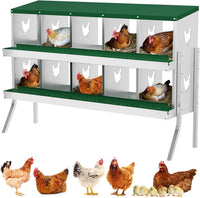 Garvee pondoir pour poules à 10 compartiments avec support métallique, acier galvanisé de 0,7 mm, collecte automatique des œufs, idéal pour poulaillers, fermes et jardins, vert