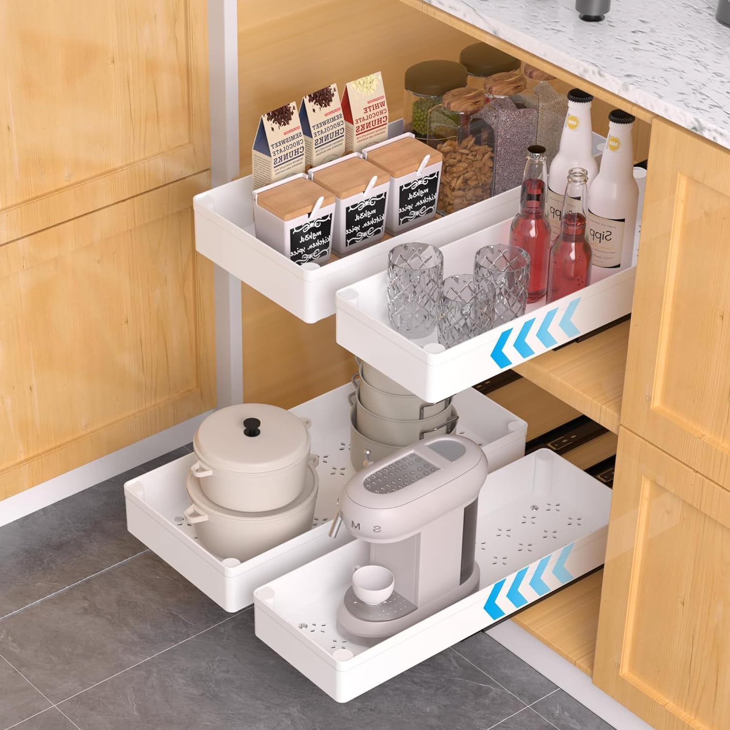 Organisateur de tiroir coulissant Garvee pour la cuisine, en métal, grand format (27 cm), antidérapant, pour la cuisine et la salle de bain, polyvalent