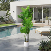 Monstera artificiel Garvee, 1,1 m, résistant aux UV, pot en ciment stable, sans entretien, décoration intérieure pour salon ou bureau, vert