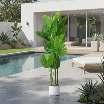 Monstera artificiel Garvee, 1,1 m, résistant aux UV, pot en ciment stable, sans entretien, décoration intérieure pour salon ou bureau, vert