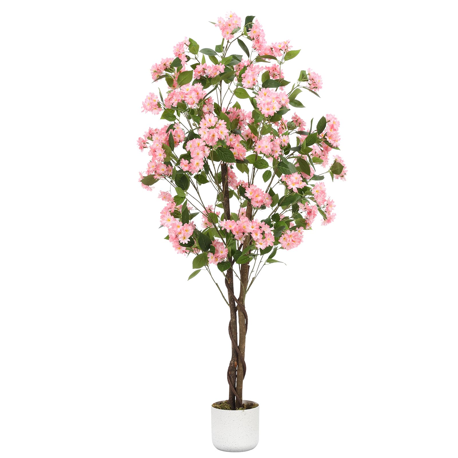 Osmanthus artificiel Garvee de 1,5 m avec 252 fleurs blanches, tronc en bois naturel, facile d'entretien, pot stable pour la décoration intérieure et extérieure