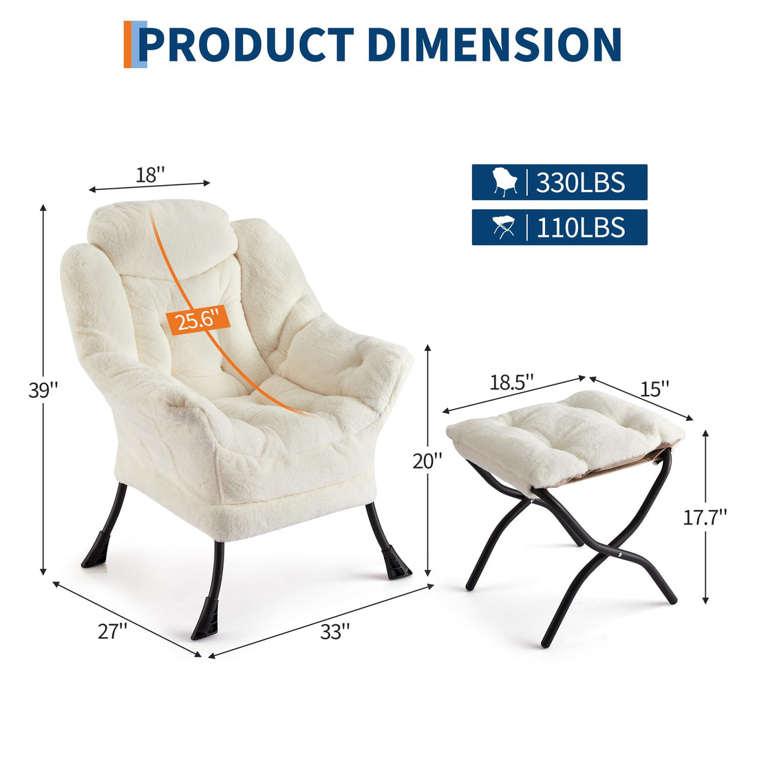 Garvee Fauteuil relax avec repose-pieds, ergonomique, robuste, blanc, pour salon, bureau, confortable