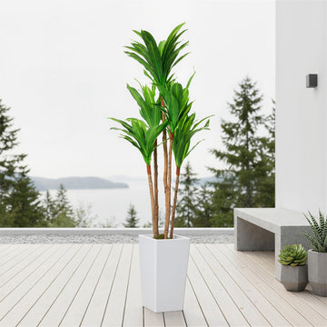 Arbre dracaena artificiel Garvee de 1,46 m (4,8 pi) avec pot en ciment robuste pour usage intérieur et extérieur, blanc, grand pot