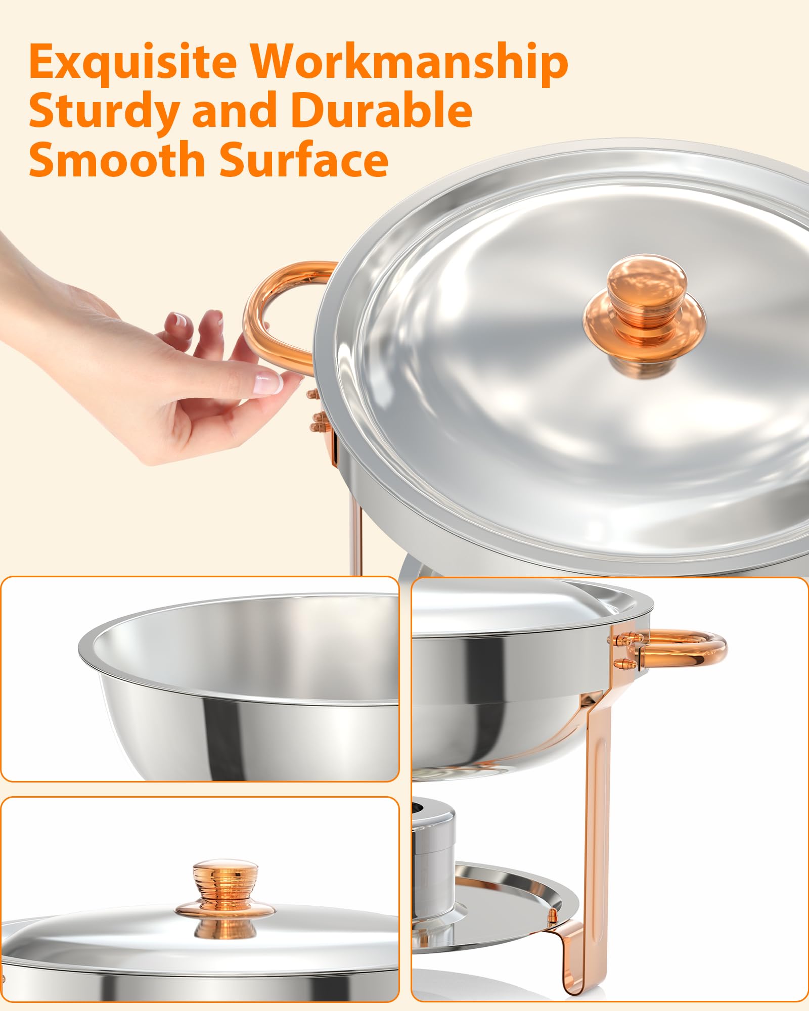 Garvee Lot de 2 plateaux chauffants pour buffet, 5 L, en acier inoxydable, couleur or rose, pour fêtes, mariages et événements