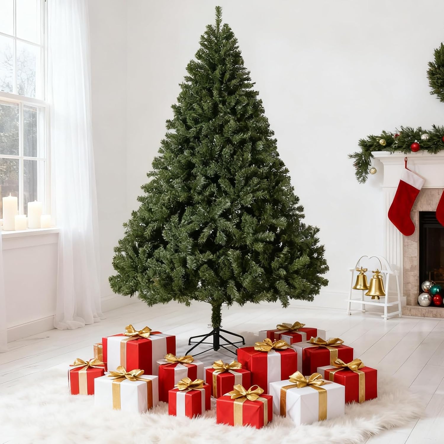 Sapin de Noël artificiel Garvee 180 cm – Épicéa de qualité supérieure, charnières métalliques, base pliable, gain de place