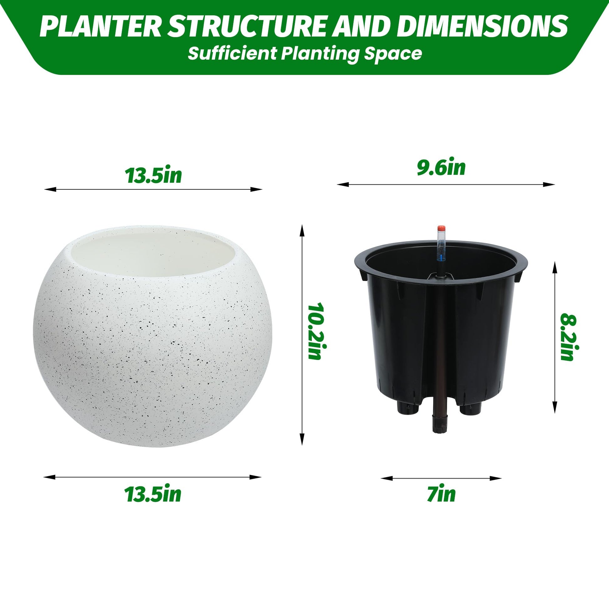 Jardinières rondes à arrosage automatique Garvee, ouverture de 25 cm avec indicateur de niveau d'eau, pour une utilisation intérieure et extérieure, matériau durable, ventilation, polyvalentes