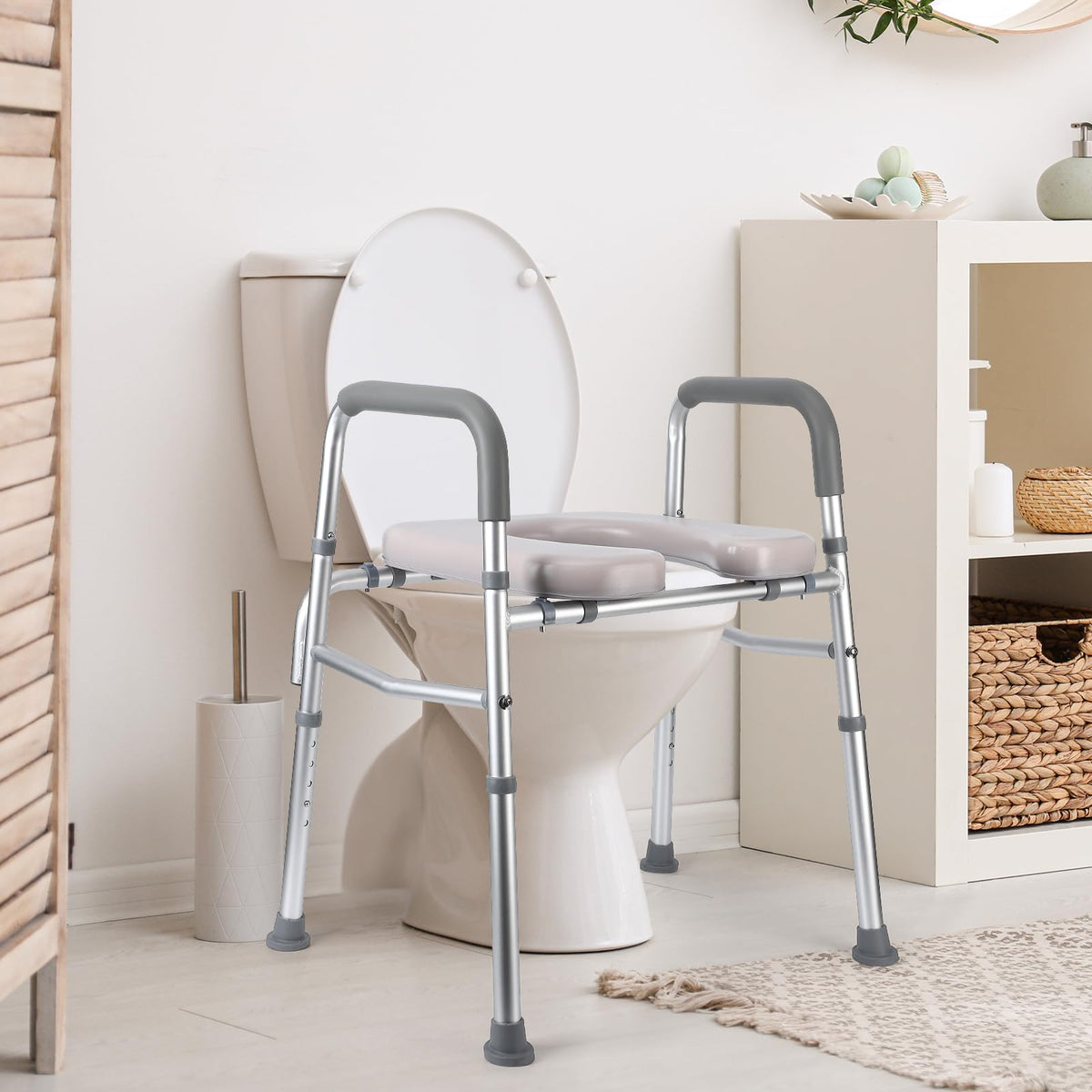 Garvee Rehausseur de Toilettes avec Accoudoirs, Hauteur Réglable, Cadre en Aluminium, Siège Rembourré, Charge 158 kg, pour Seniors et Personnes à Mobilité Réduite