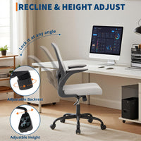 Chaise de bureau ergonomique Garvee en maille avec soutien lombaire réglable et accoudoirs pliables, pivotante à 360°, grise, idéale pour le télétravail et le bureau à domicile.