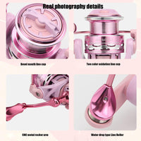 Moulinet de pêche Garvee DX2000S rose, léger et entièrement métallique, pour femmes, eau douce et eau salée, ratio 5.2:1, puissance de freinage 8 kg