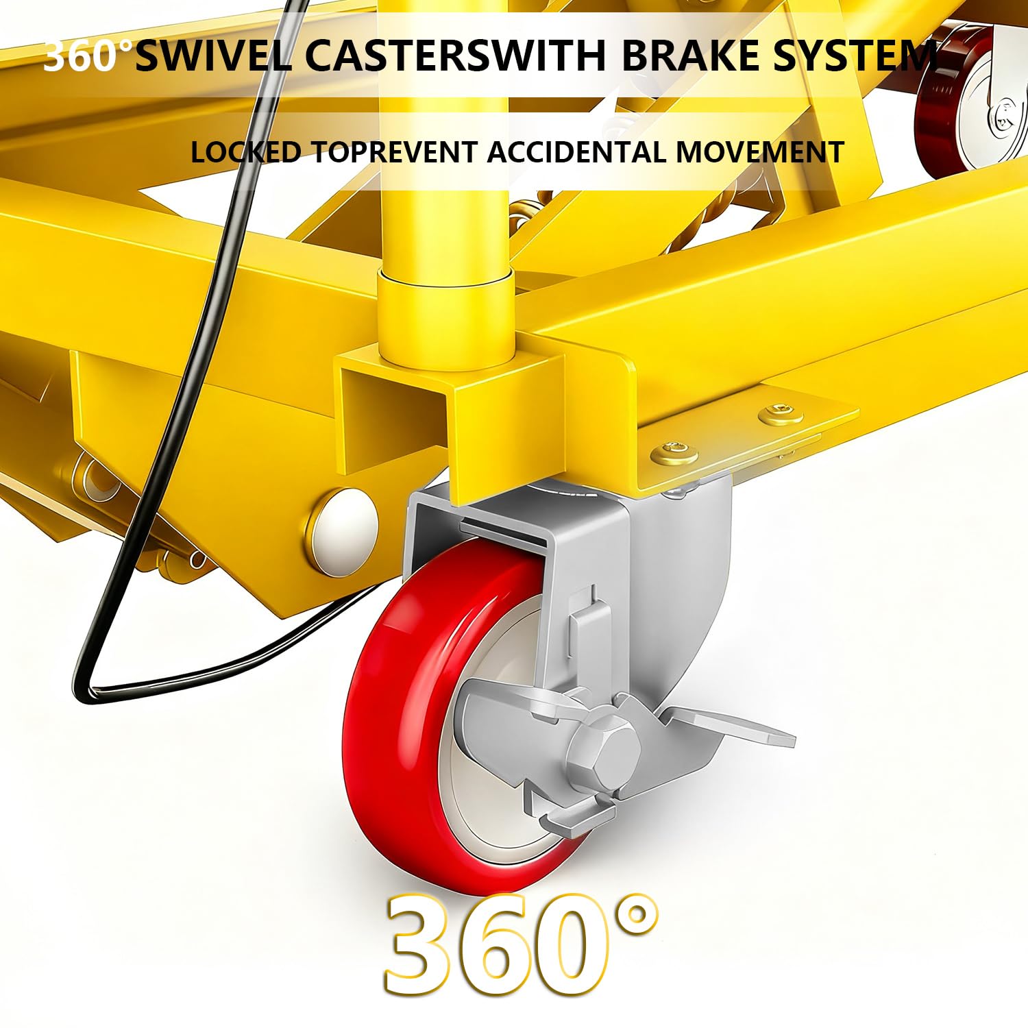 Table élévatrice hydraulique Garvee jaune 72 cm – 227 kg, mécanisme à double ciseaux, plaque antidérapante et barre de sécurité