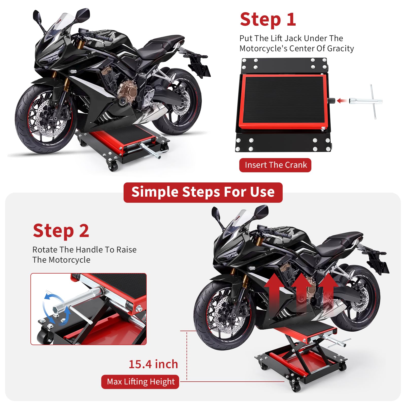 Pont élévateur Garvee pour motos, capacité de levage 500 kg, pliable, mobile, en acier, à ciseaux, pour atelier et usage routier, noir.