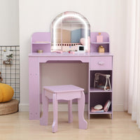 Coiffeuse Garvee pour enfants avec lumière LED et tabouret, réglable, MDF, violet, pour filles de 3 à 9 ans, salle de jeux