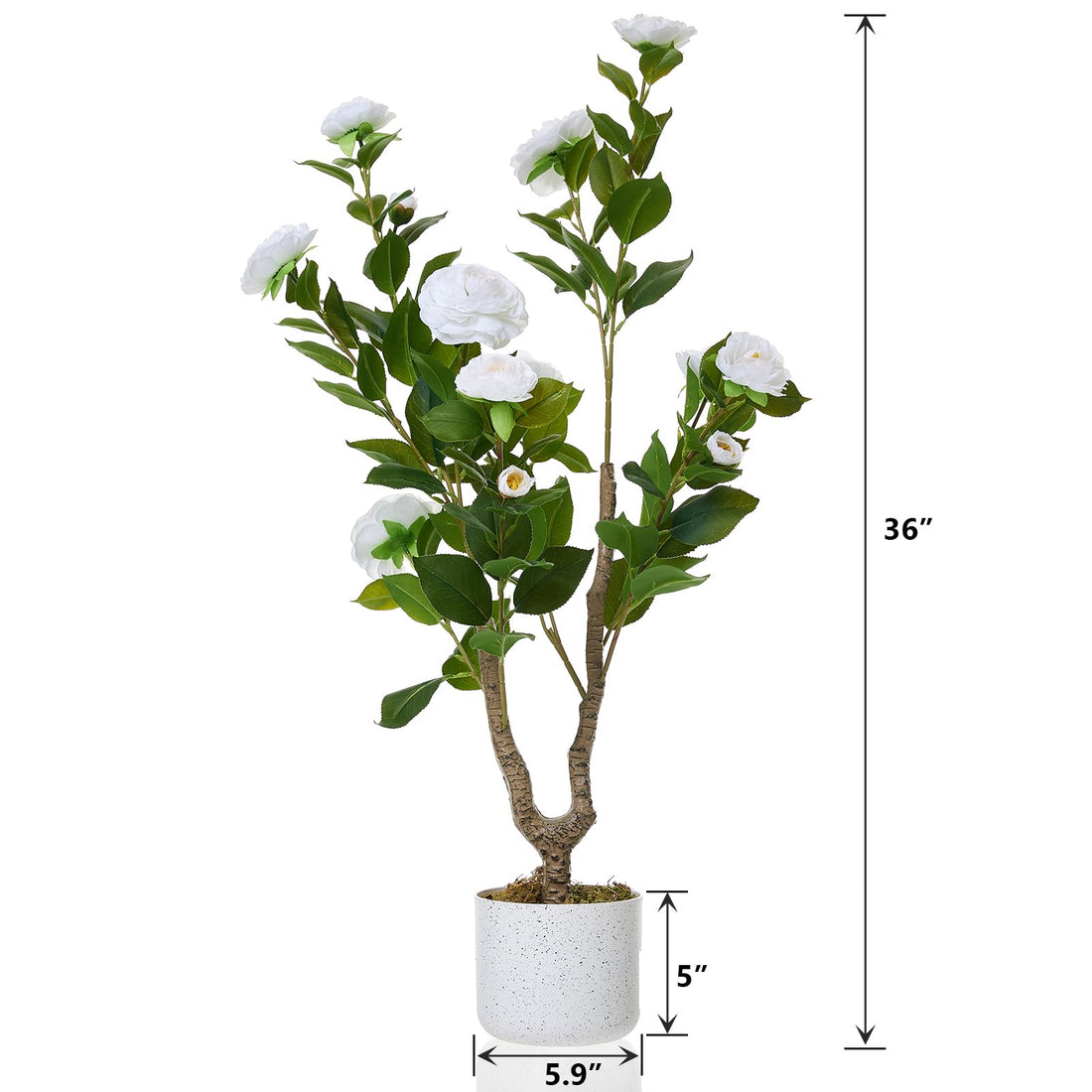 Garvee Lot de 2 camélias artificiels de 90cm avec pot blanc, pour l'intérieur et les espaces extérieurs couverts. Faciles d'entretien, aspect réaliste