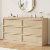 Garvee commode à 6 tiroirs en chêne naturel, 119 × 40 × 75 cm, grand rangement pour la chambre et le salon