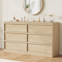 Commode Garvee à 6 tiroirs, chêne naturel, offrant un grand espace de rangement pour la chambre et le salon, 119 x 40 x 75 cm (46,7 po x 15,9 po x 29,3 po)
