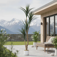 Arbre dracaena artificiel Garvee pour intérieur avec pot blanc, idéal pour un salon moderne. Facile d'entretien, durable et hypoallergénique.