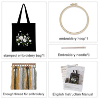 Kit de broderie Garvee avec tissu noir à motifs floraux, cadre en bambou, fils colorés, outils roses et blancs, sac de transport, cadeau de loisirs créatifs