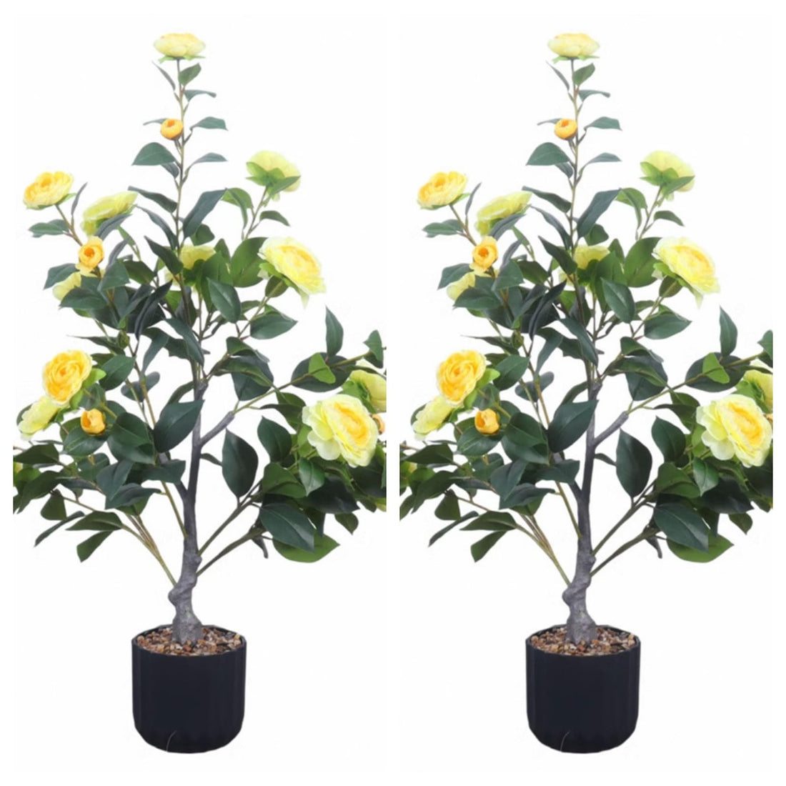 Camélia artificiel Garvee de 90 cm avec fleurs réalistes, pour l'intérieur et l'extérieur, facile d'entretien, durable et vert.