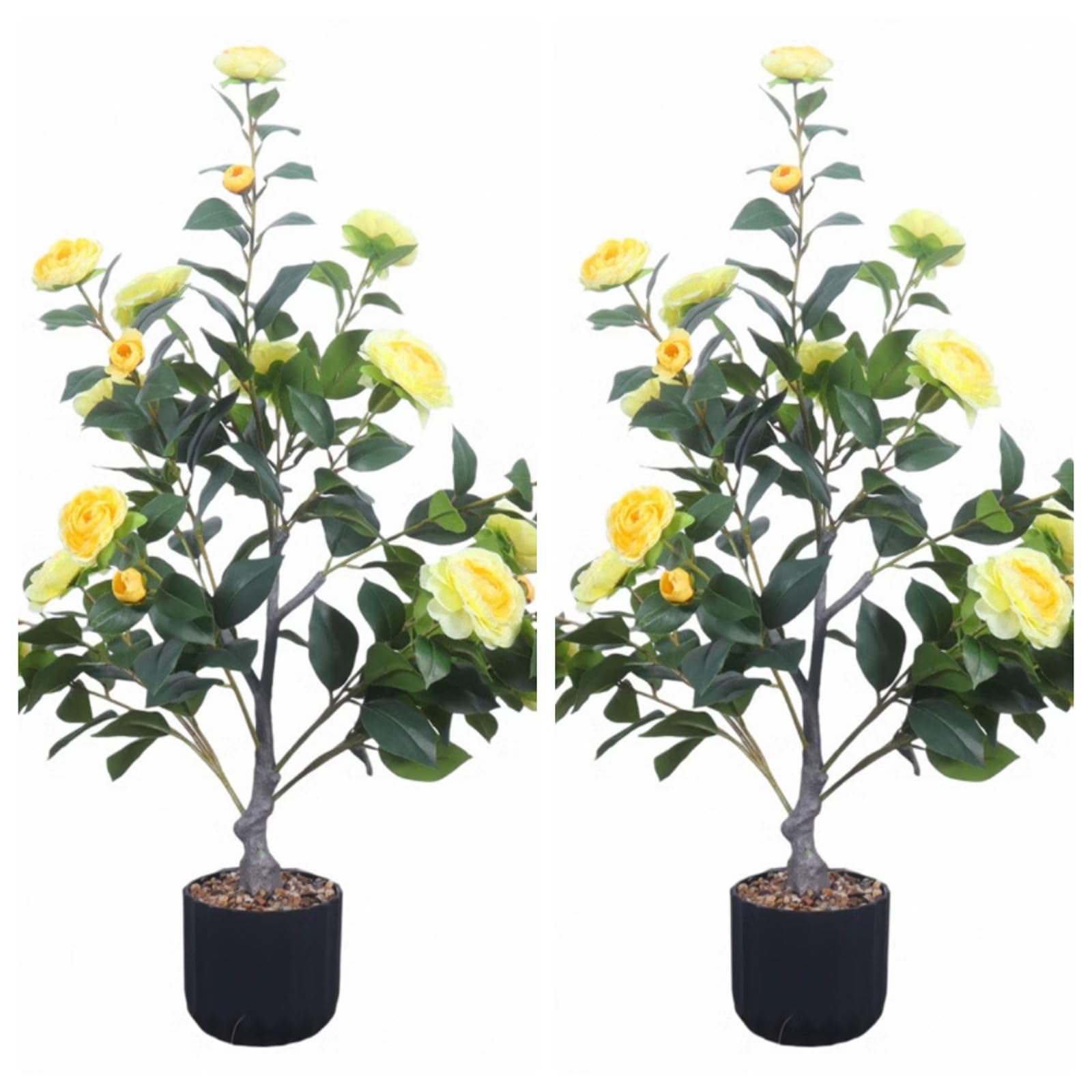 Camélia artificiel Garvee de 90 cm avec fleurs réalistes, pour l'intérieur et l'extérieur, facile d'entretien, durable et vert.
