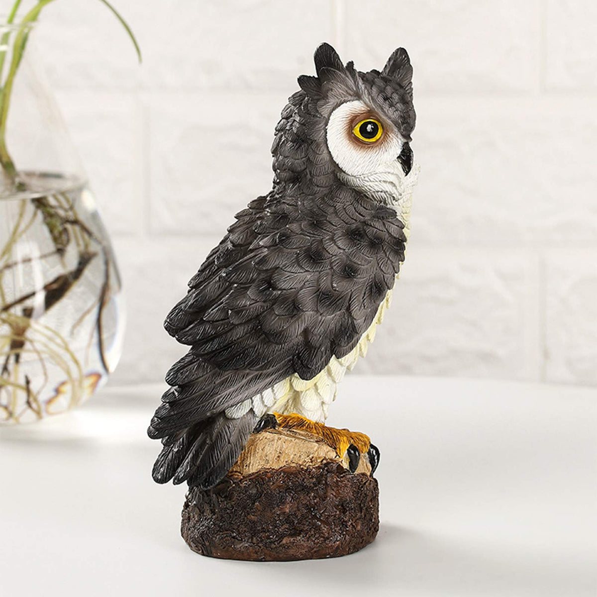 Garvee Hibou effaroucheur anti-oiseaux en plastique, statue réaliste légère et durable, décoration de jardin extérieur pour protéger balcons, potagers et terrasses.