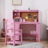 Ensemble bureau enfant Garvee avec étagère et tiroir pour garçons et filles de 3 à 8 ans, en bois rose, pour l'apprentissage et la salle de jeux. - Rose