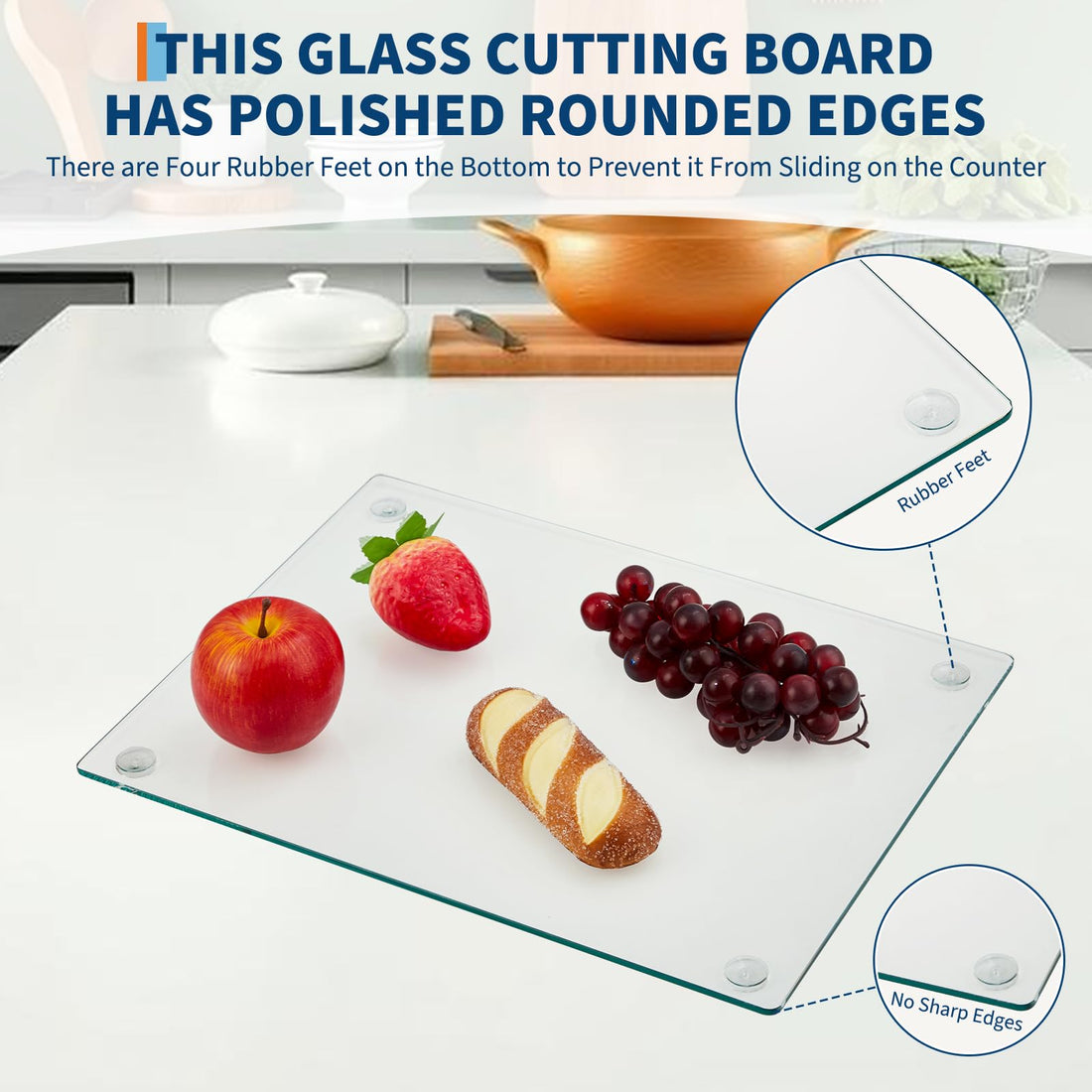 Planche à découper Garvee en verre trempé (lot de 2) avec pieds en caoutchouc antidérapants, rectangulaire, 30 x 40 cm, transparente