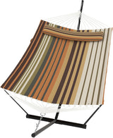 Garvee Hamac Double Avec Support, Capacité 204 kg, Oreiller Inclus terrasse/jardin, Tissu Résistant, Corde d'Équilibre - Rayures couleur café