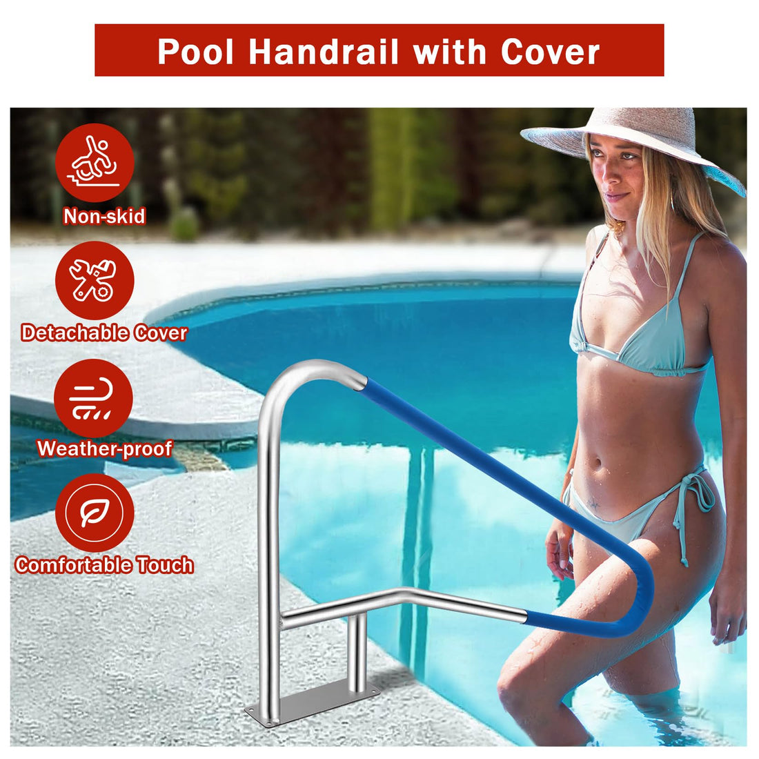 Garvee main courante de piscine 137 × 91 cm en acier inoxydable 304, poignées antidérapantes, pour piscine enterrée
