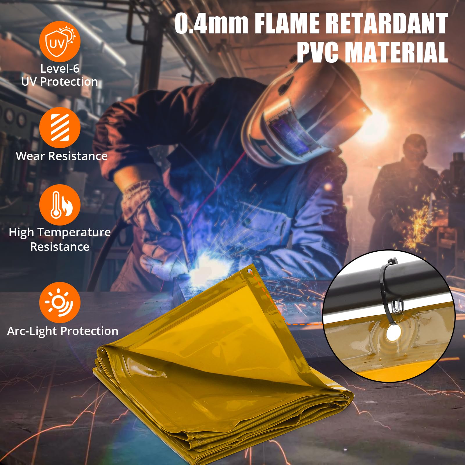 Écran de soudage Garvee 1,8 x 1,8 m avec cadre en acier, résistant aux UV, ignifugé, mobile sur roulettes pour atelier et garage, en PVC de qualité industrielle