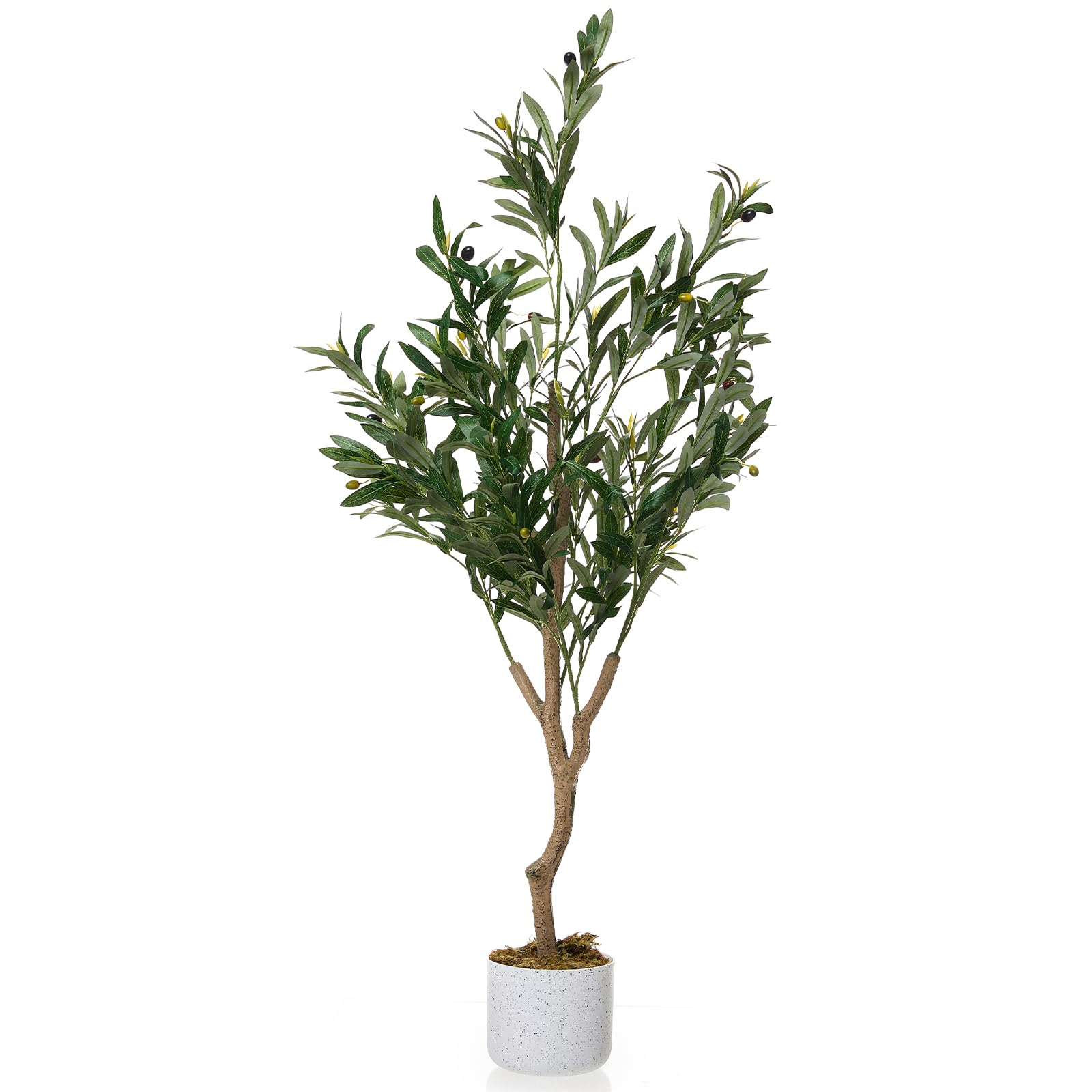 Olivier artificiel Garvee en pot avec feuilles réalistes et 22 fruits, pot en ciment robuste pour salon et bureau, facile d'entretien, vert