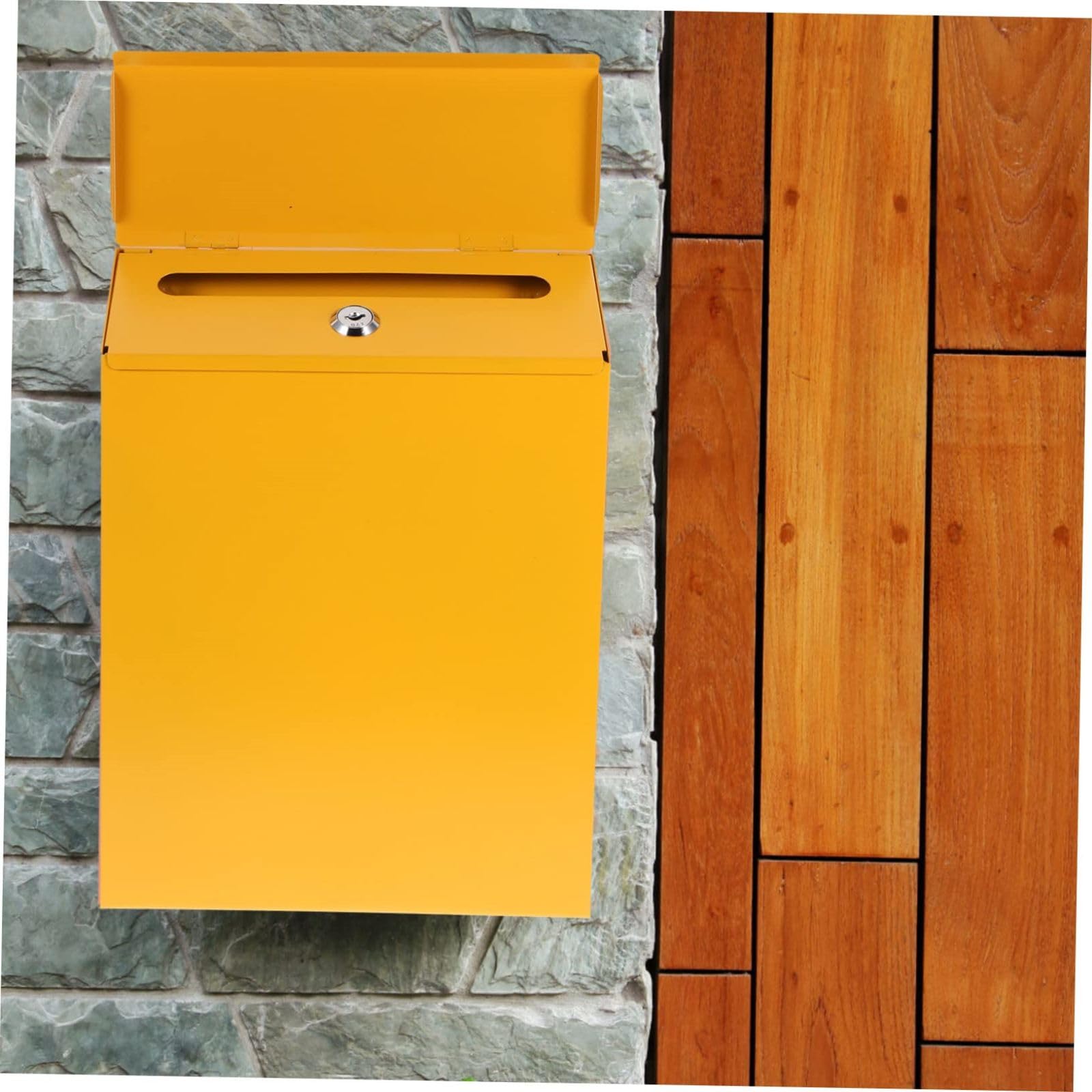 Boîte aux lettres Garvee avec serrure à clé, en métal, murale, pour porte d'entrée, bureau, extérieur, 21,5 x 6 x 29 cm, jaune