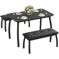 Ensemble de salle à manger rétro Garvee 3 pièces avec table d'angle et 2 bancs rembourrés, structure en métal, revêtement en cuir PU, gain de place, noir, idéal pour les petites pièces
