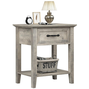 Table de chevet Garvee grise avec tiroir, rangement à 2 niveaux pour chambre et salon, 50 x 40 x 60 cm, bois durable